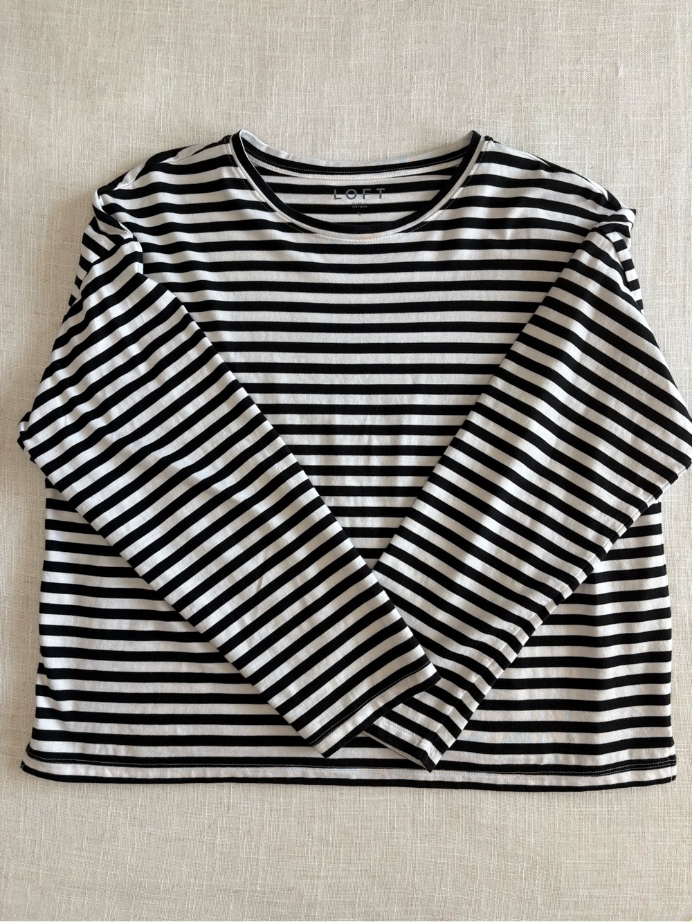LOFT Black & White Striped Long Sleeve Tee